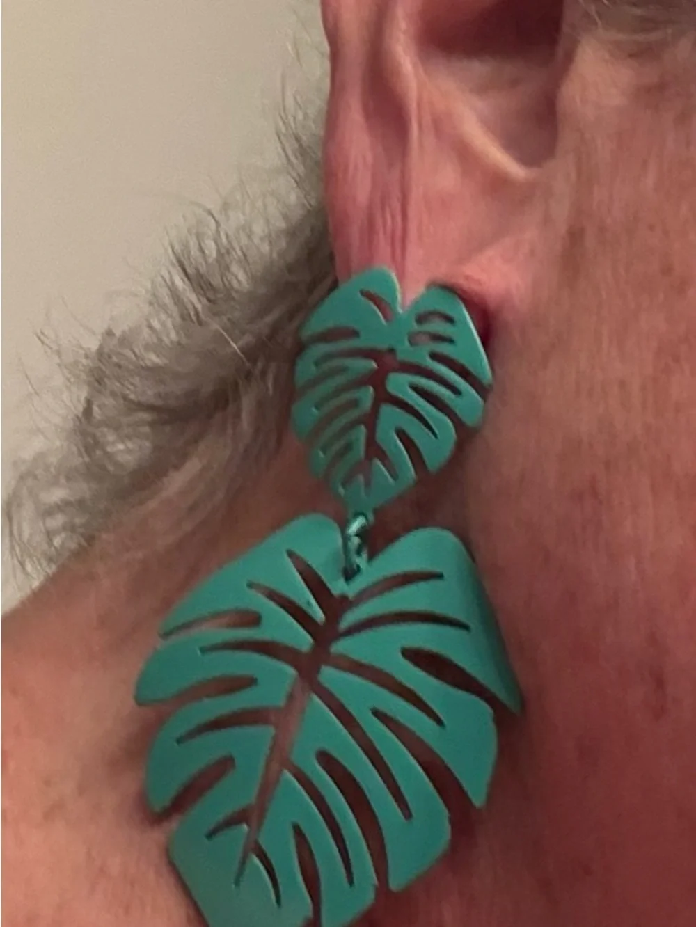 Green Monstera Leaf Statement Earrings